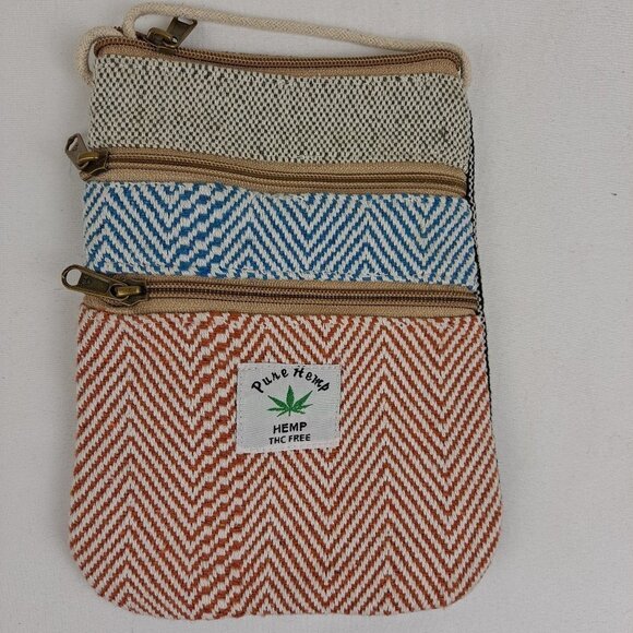 Handmade Pure Hemp Crossbody Bag Multiple Pockets Multi Color Stripes NWOT - Picture 1 of 7